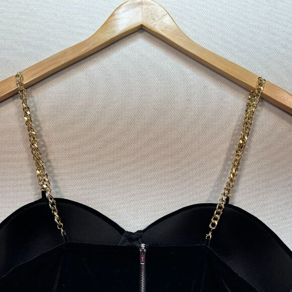 Womens Bae Velvet Bustier Chain Cami Top Size XL Black Sexy Chic Cropped Y2K - Picture 6 of 8